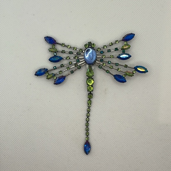 Vintage Avon brooch Dragonfly Retired large jelly belly Rhinestone pin 5” signed - Picture 1 of 5
